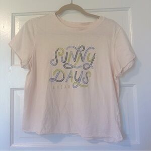 Anthropologie Carly Chan Sunny Days Ahead Graphic Tee Pink Size Small EUC